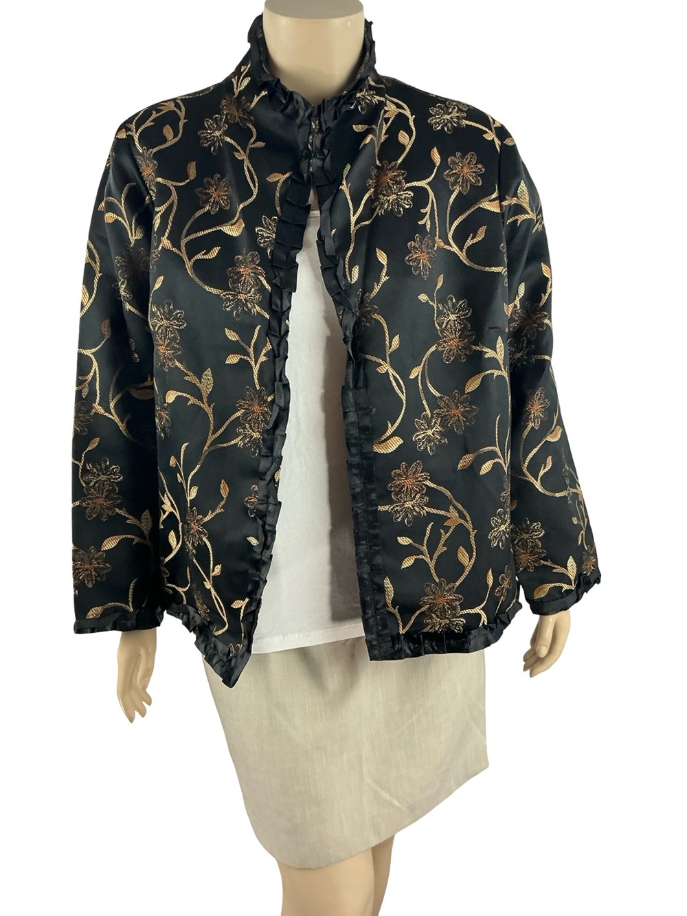 Vintage Alex Kim Floral Brocade Black Gold Art To Wear Jacket Plus Size 2X - Picture 2 of 7